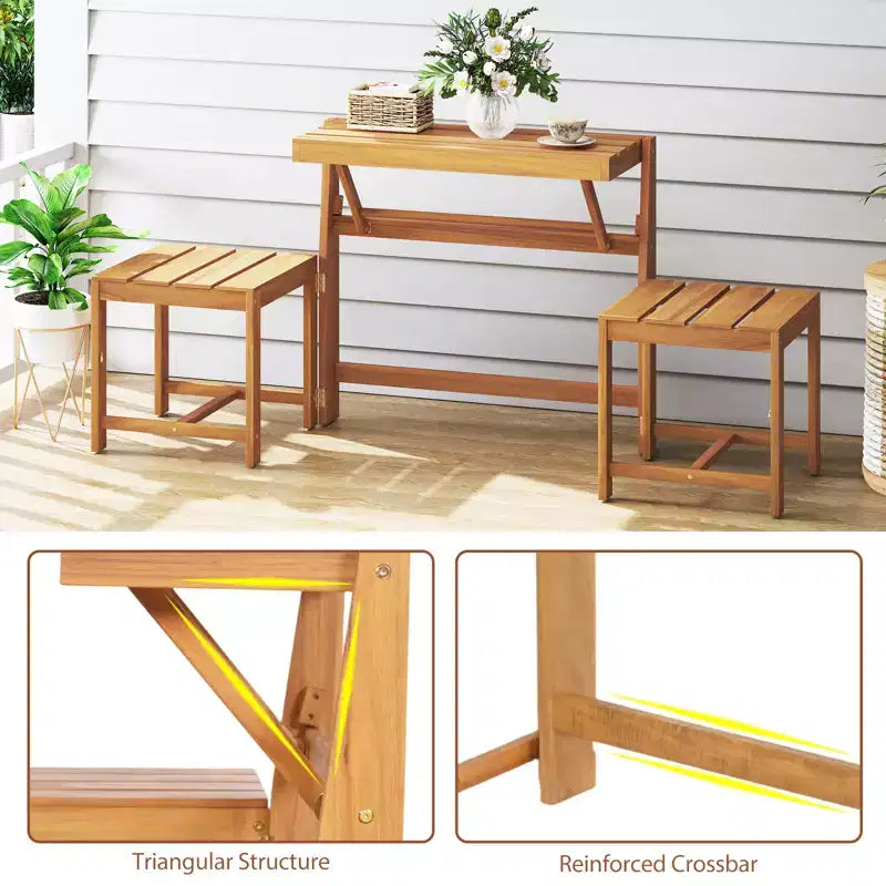Banc de jardin Costway 3-en-1 en bois d'acacia avec assise à lattes