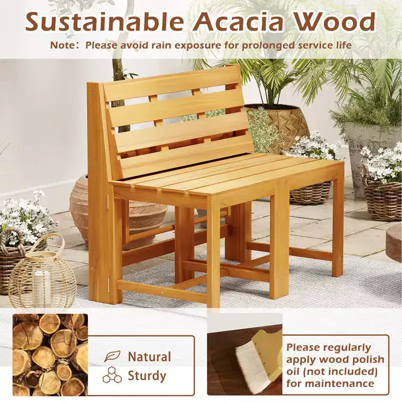 Banc de jardin Costway 3-en-1 en bois d'acacia avec assise à lattes