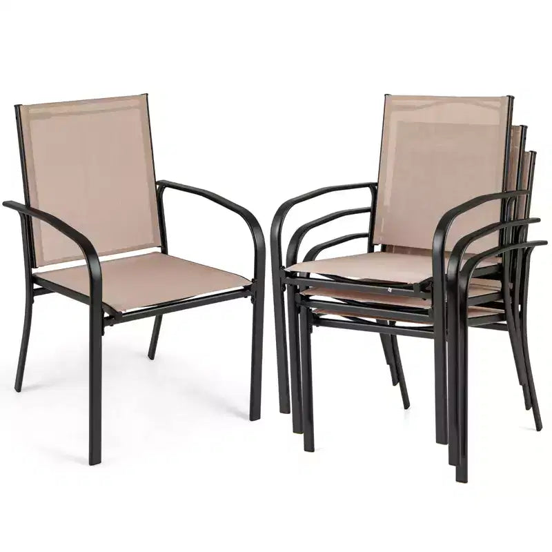 Costway Lot de 4 chaises de salle à manger d'extérieur avec accoudoirs en tissu respirant et dossier haut