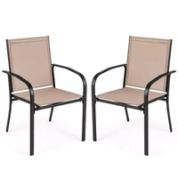 Costway Lot de 4 chaises de salle à manger d'extérieur avec accoudoirs en tissu respirant et dossier haut