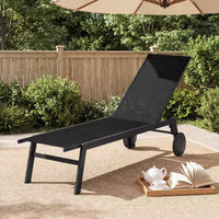Costway Chaise longue de patio lot de 1/2 avec roues, dossier réglable 6 positions, assise respirante, noir/brun/gris