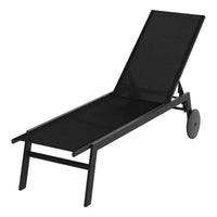 Costway Chaise longue de patio lot de 1/2 avec roues, dossier réglable 6 positions, assise respirante, noir/brun/gris