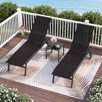 Costway Chaise longue de patio lot de 1/2 avec roues, dossier réglable 6 positions, assise respirante, noir/brun/gris