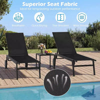 Costway Chaise longue de patio lot de 1/2 avec roues, dossier réglable 6 positions, assise respirante, noir/brun/gris