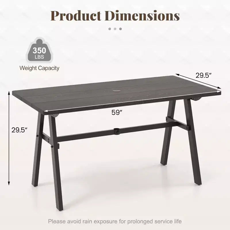 Costway Table à manger de patio rectangulaire antirouille 59 x 29,5 avec trou pour parasol 1,93