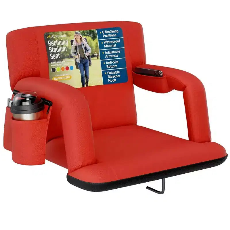 Alpcour Siège de stade inclinable portable 21 pouces de large avec accoudoirs, rouge