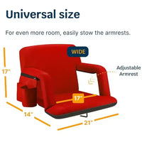 Alpcour Siège de stade inclinable portable 21 pouces de large avec accoudoirs, rouge