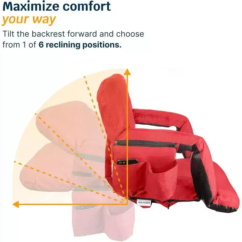Alpcour Siège de stade inclinable portable 21 pouces de large avec accoudoirs, rouge