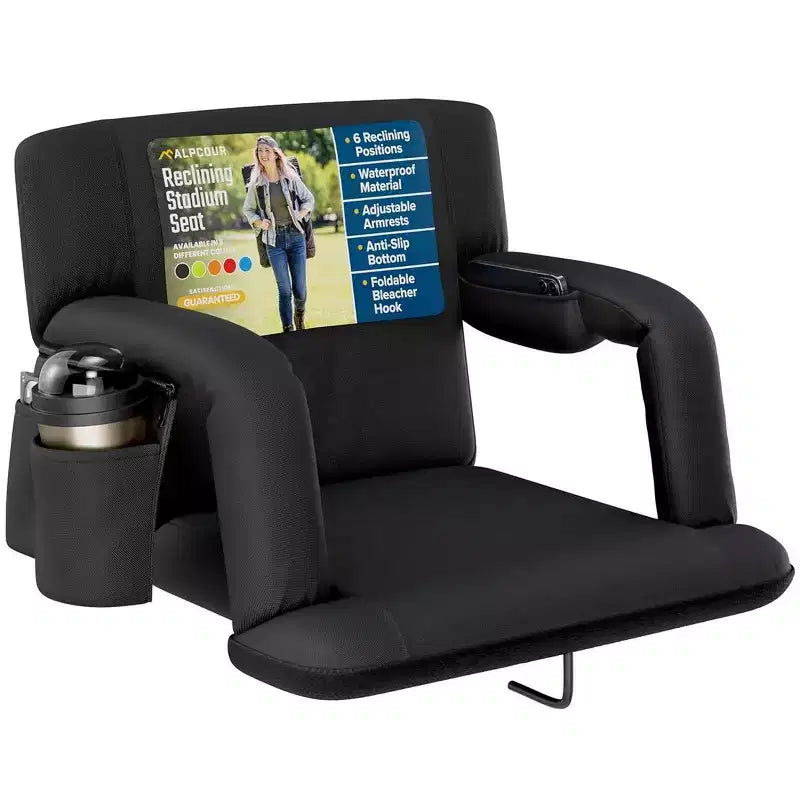 Alpcour Siège de stade inclinable portable 21 pouces de large avec accoudoirs, noir