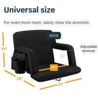 Siège de stade portable inclinable Alpcour de 53 cm de large avec accoudoirs Noir
