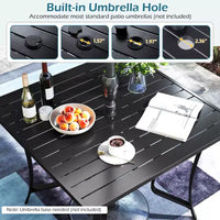 Costway Table de Patio 76 x 36/37 x 37 pour 8/4 Personnes, Table à Manger d'Extérieur en Métal avec Trou de Parasol pour Porche