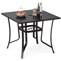 Costway Table de Patio 76 x 36/37 x 37 pour 8/4 Personnes, Table à Manger d'Extérieur en Métal avec Trou de Parasol pour Porche