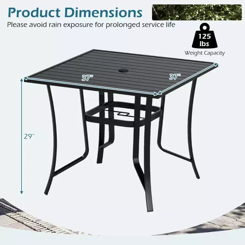 Costway Table de Patio 76 x 36/37 x 37 pour 8/4 Personnes, Table à Manger d'Extérieur en Métal avec Trou de Parasol pour Porche