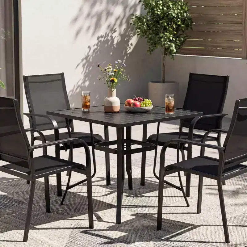 Costway Table de Patio 76 x 36/37 x 37 pour 8/4 Personnes, Table à Manger d'Extérieur en Métal avec Trou de Parasol pour Porche