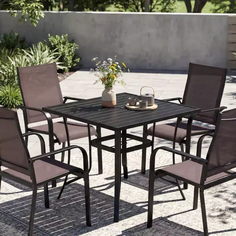 Costway Table de Patio 76 x 36/37 x 37 pour 8/4 Personnes, Table à Manger d'Extérieur en Métal avec Trou de Parasol pour Porche