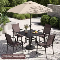 Costway Table de Patio 76 x 36/37 x 37 pour 8/4 Personnes, Table à Manger d'Extérieur en Métal avec Trou de Parasol pour Porche
