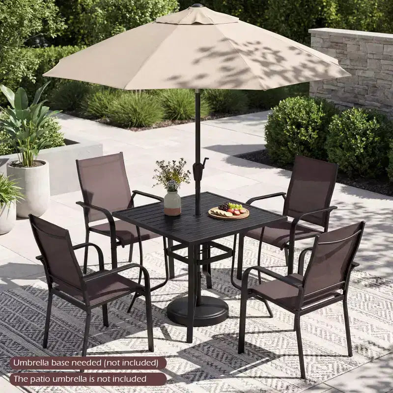 Costway Table de Patio 76 x 36/37 x 37 pour 8/4 Personnes, Table à Manger d'Extérieur en Métal avec Trou de Parasol pour Porche