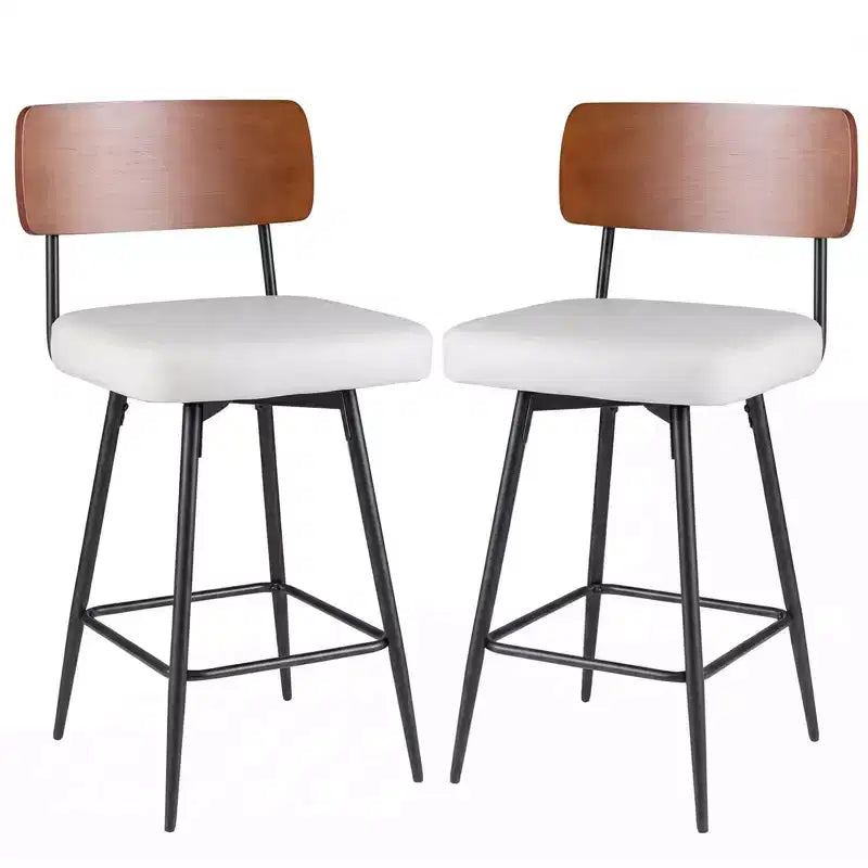 Lot de 2/4 tabourets de bar rembourrés Costway 27 avec dossier en bois et pieds en métal, repose-pieds Noir/Blanc