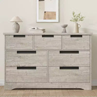Commode COZONY 46.8'' de large 7 tiroirs, coffre de rangement en chêne naturel avec poignées encastrées