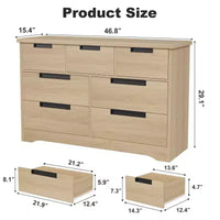 Commode COZONY 46.8'' de large 7 tiroirs, coffre de rangement en chêne naturel avec poignées encastrées