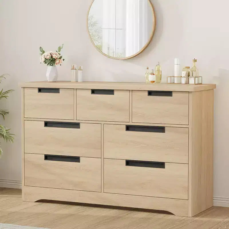 Commode COZONY 46.8'' de large 7 tiroirs, coffre de rangement en chêne naturel avec poignées encastrées