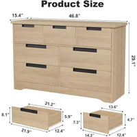 Commode COZONY 46.8'' de large 7 tiroirs, coffre de rangement en chêne naturel avec poignées encastrées