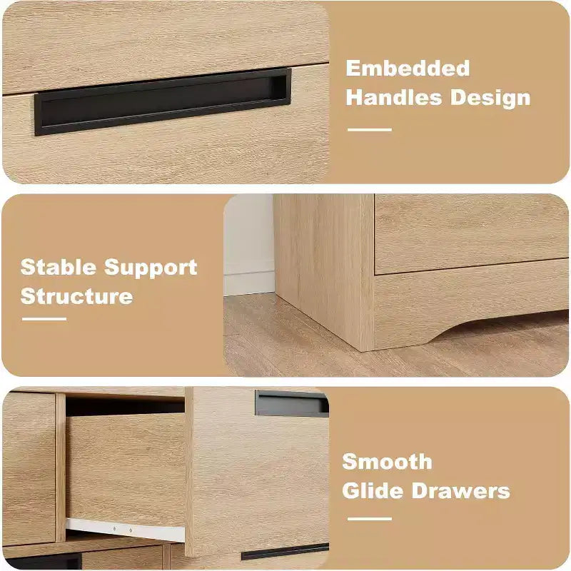 Commode COZONY 46.8'' de large 7 tiroirs, coffre de rangement en chêne naturel avec poignées encastrées