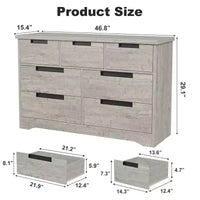 Commode COZONY 46.8'' de large 7 tiroirs, coffre de rangement en chêne naturel avec poignées encastrées