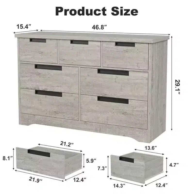 Commode COZONY 46.8'' de large 7 tiroirs, coffre de rangement en chêne naturel avec poignées encastrées