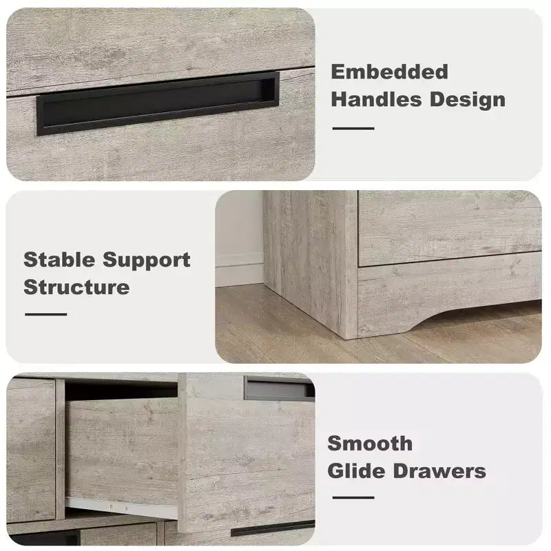 Commode COZONY 46.8'' de large 7 tiroirs, coffre de rangement en chêne naturel avec poignées encastrées