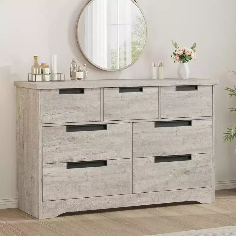 Commode COZONY 46.8'' de large 7 tiroirs, coffre de rangement en chêne naturel avec poignées encastrées