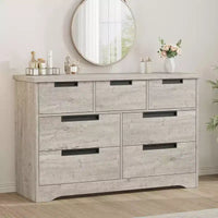 Commode COZONY 46.8'' de large 7 tiroirs, coffre de rangement en chêne naturel avec poignées encastrées