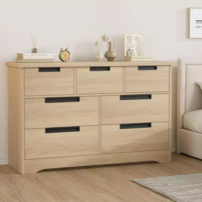 Commode COZONY 46.8'' de large 7 tiroirs, coffre de rangement en chêne naturel avec poignées encastrées