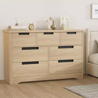 Commode COZONY 46.8'' de large 7 tiroirs, coffre de rangement en chêne naturel avec poignées encastrées