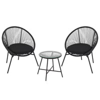 3 Piece Outdoor Rattan Bistro Set, All-Weather Acapulco Conversation Set with Cushions & Tempered Glass Table, Patio Furniture for Porch, Balcony