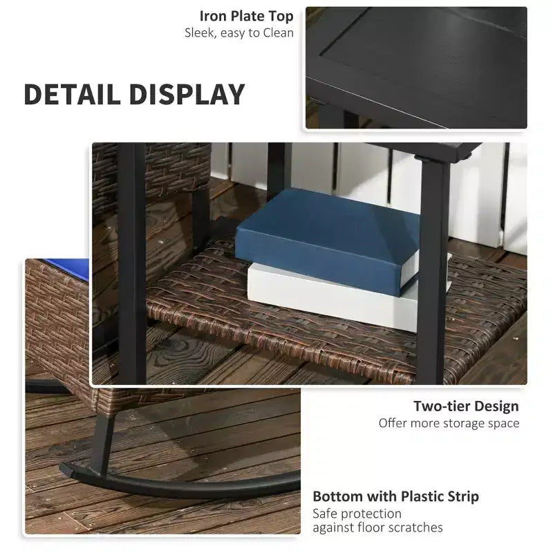 Ensemble de 3 chaises à bascule de patio, ensemble de bistro extérieur en osier avec 2 fauteuils à bascule de porche rembourrés surdimensionnés et table basse à 2 niveaux pour jardin, porche