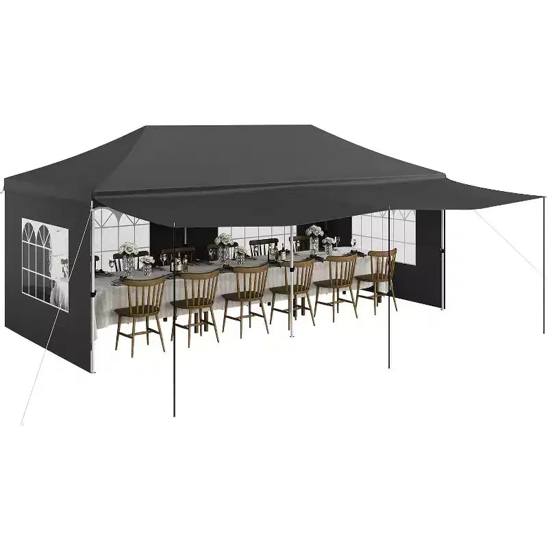 Tente canopy pop-up commerciale robuste 10x20 avec sac à roulettes, 6 parois latérales amovibles, pieds épaissis améliorés et 6 sacs de sable, gris