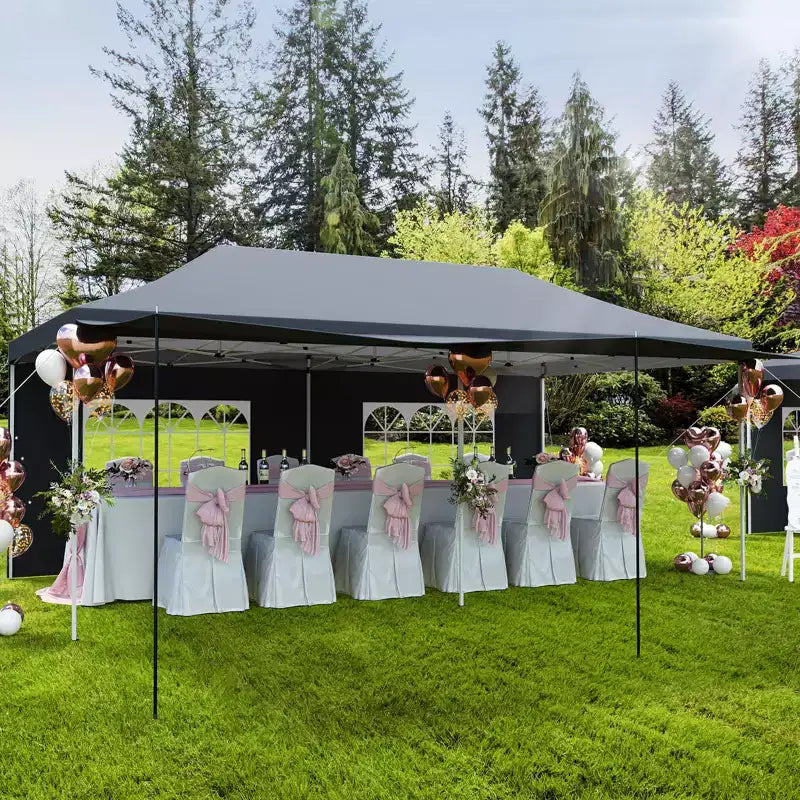 Tente canopy pop-up commerciale robuste 10x20 avec sac à roulettes, 6 parois latérales amovibles, pieds épaissis améliorés et 6 sacs de sable, gris