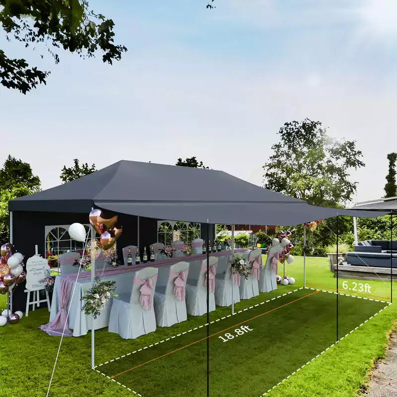 Tente canopy pop-up commerciale robuste 10x20 avec sac à roulettes, 6 parois latérales amovibles, pieds épaissis améliorés et 6 sacs de sable, gris