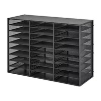 Organisateur de courrier VEVOR, casier de bureau métallique 27 compartiments avec grillage amovible, trieur de courrier avec dessus en bois, noir
