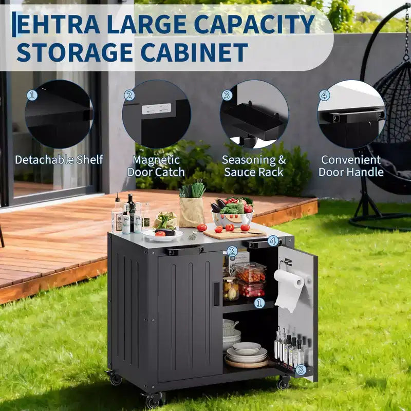 Chariot de barbecue extérieur modulaire avec meuble de rangement - plateau en acier inoxydable - bar îlot de cuisine pour pelouse et jardin - accessoire de barbecue durable