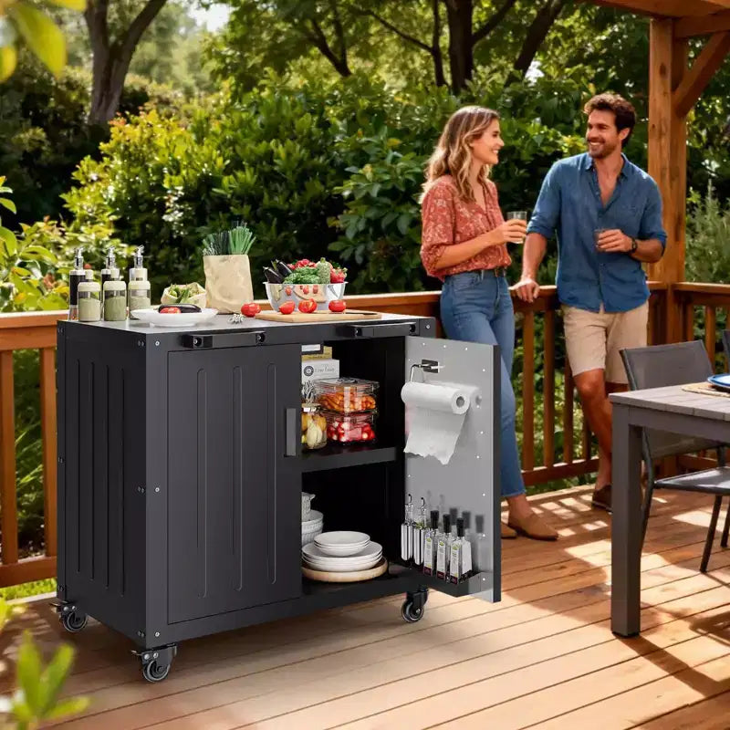 Chariot de barbecue extérieur modulaire avec meuble de rangement - plateau en acier inoxydable - bar îlot de cuisine pour pelouse et jardin - accessoire de barbecue durable