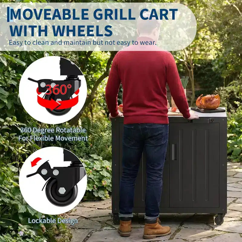 Chariot de barbecue extérieur modulaire avec meuble de rangement - plateau en acier inoxydable - bar îlot de cuisine pour pelouse et jardin - accessoire de barbecue durable