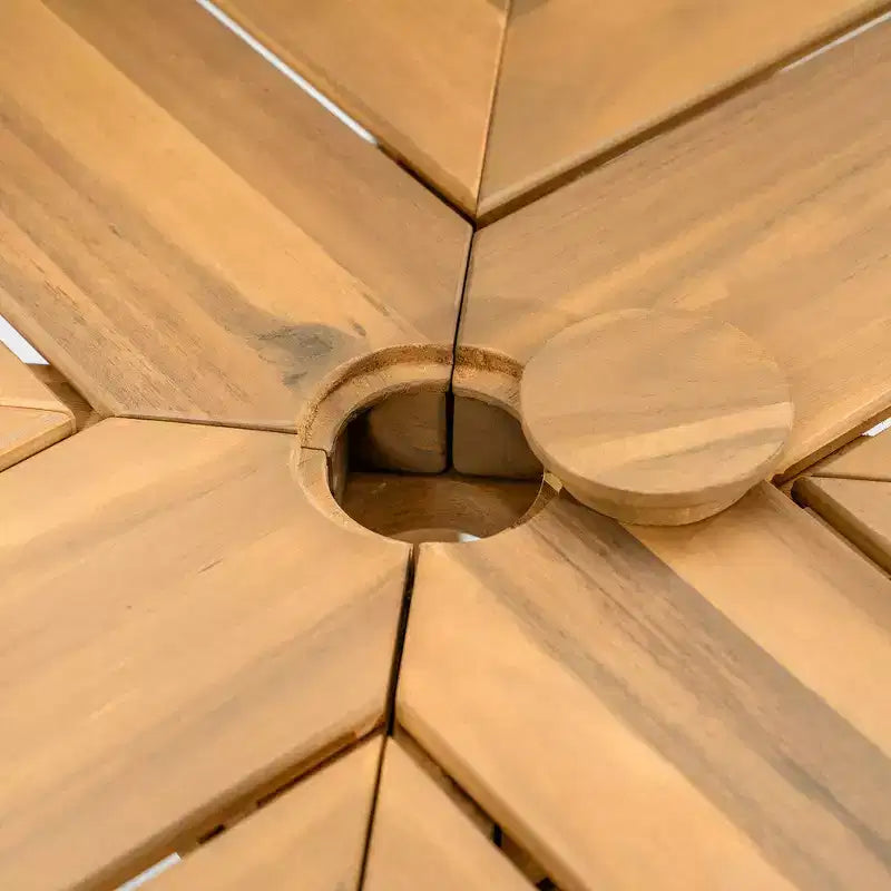 Whisen Table à manger de patio ronde extérieure 59 avec trou pour parasol, bois d'acacia, plateau ajouré assemblé, pieds robustes