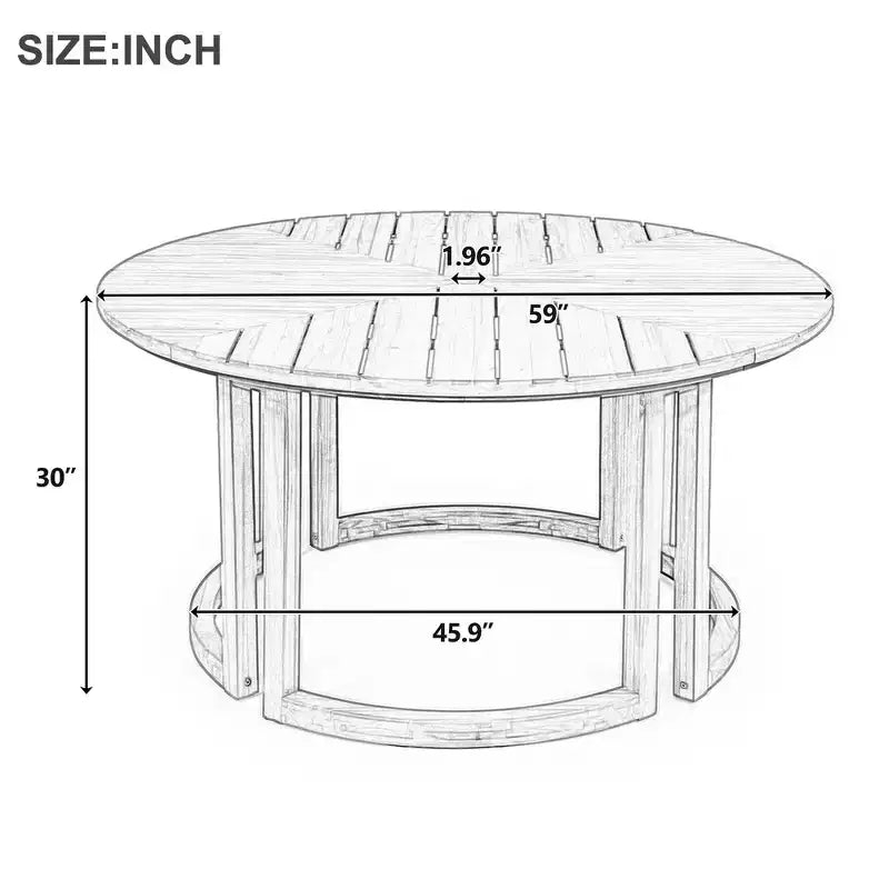 Whisen Table à manger de patio ronde extérieure 59 avec trou pour parasol, bois d'acacia, plateau ajouré assemblé, pieds robustes