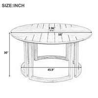 Whisen Table à manger de patio ronde extérieure 59 avec trou pour parasol, bois d'acacia, plateau ajouré assemblé, pieds robustes
