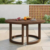 Whisen Table à manger de patio ronde extérieure 59 avec trou pour parasol, bois d'acacia, plateau ajouré assemblé, pieds robustes