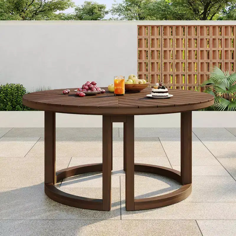 Whisen Table à manger de patio ronde extérieure 59 avec trou pour parasol, bois d'acacia, plateau ajouré assemblé, pieds robustes