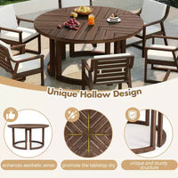 Whisen Table à manger de patio ronde extérieure 59 avec trou pour parasol, bois d'acacia, plateau ajouré assemblé, pieds robustes