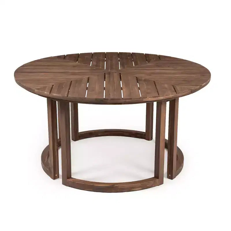 Whisen Table à manger de patio ronde extérieure 59 avec trou pour parasol, bois d'acacia, plateau ajouré assemblé, pieds robustes